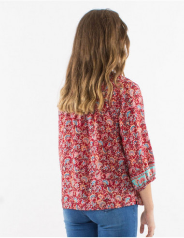 Blouse ample romantique col rond noué