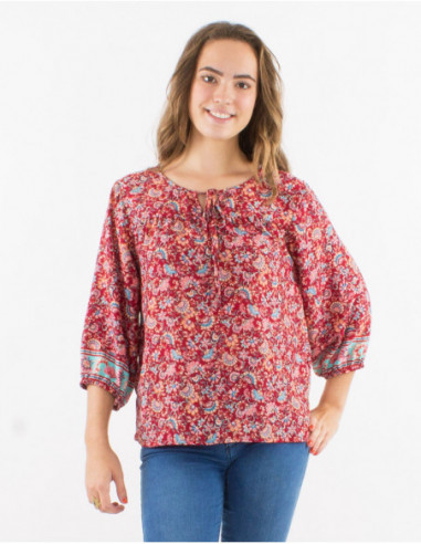 Blouse ample romantique col rond noué