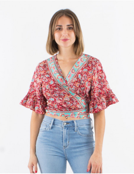 Floral ruffled crop top