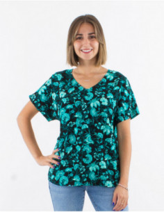 Blouse ample en viscose motif fleuri