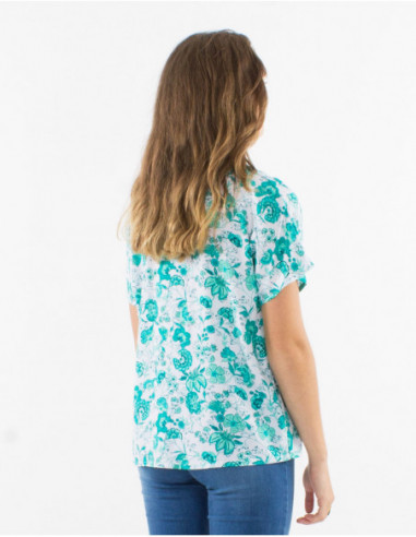 Blouse ample en viscose motif fleuri