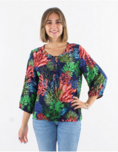 Blouse ample en viscose motif tropical