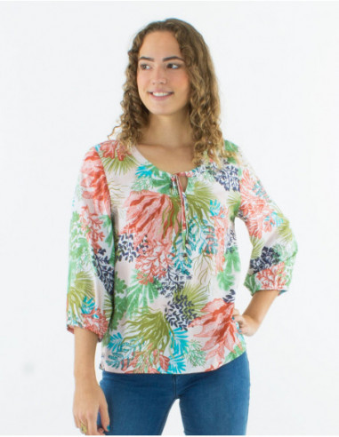 Blouse ample en viscose motif tropical