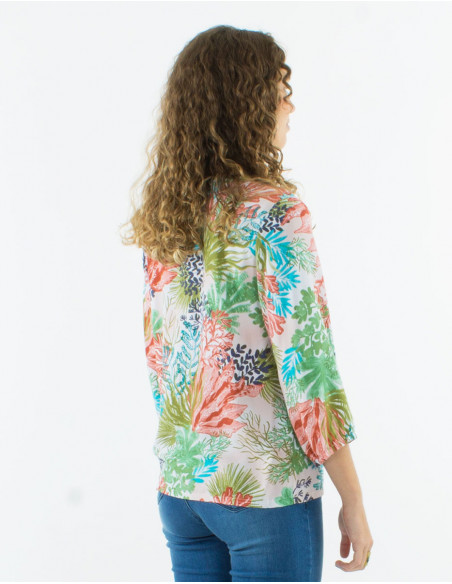 Blouse ample en viscose motif tropical