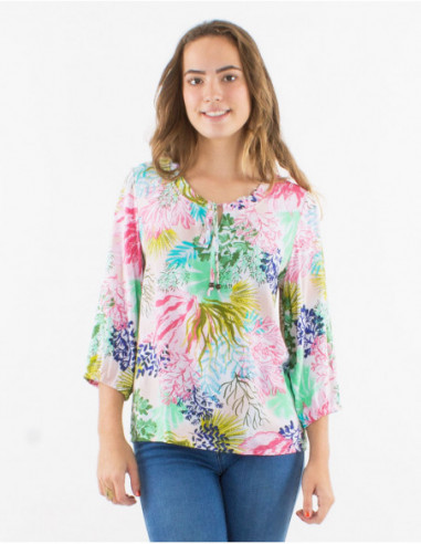 Blouse ample en viscose motif tropical