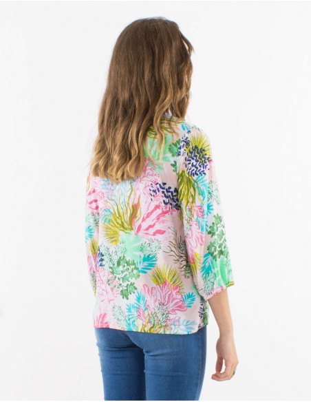 Blouse ample en viscose motif tropical