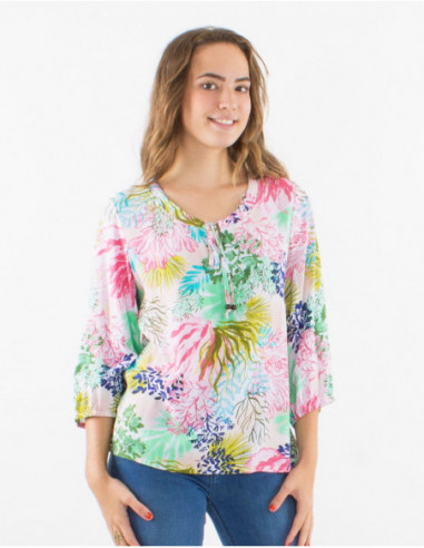 Tropical loose blouse in viscose