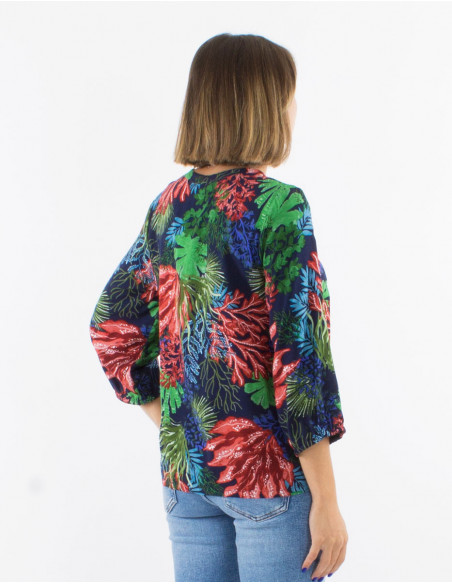 Blouse ample en viscose motif tropical