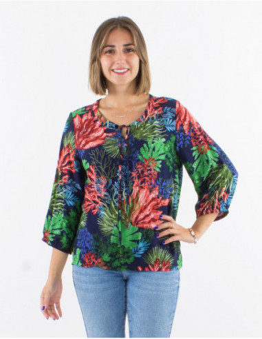 Tropical loose blouse in viscose