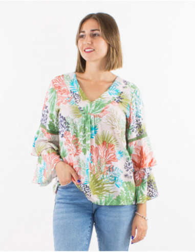 Blouse tropicale manches à volants