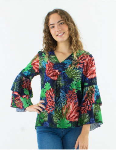 Blouse tropicale manches à volants