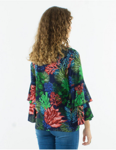 Blouse tropicale manches à volants