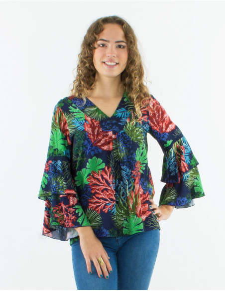 Blouse tropicale manches à volants