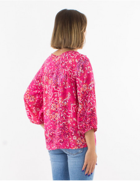 Blouse ample motifs fleurs originales