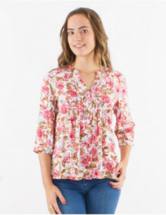 Bohemian floral pleated collar shirt 2