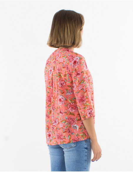 Bohemian floral pleated collar shirt