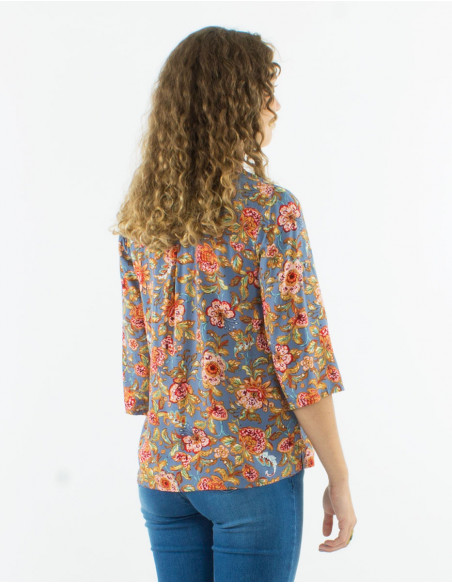 Bohemian floral pleated collar shirt