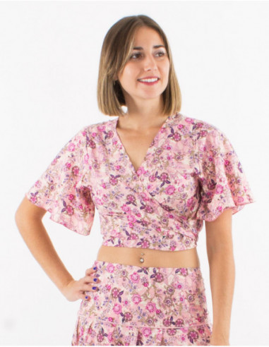 Crop top cache cœur romantique fleuri