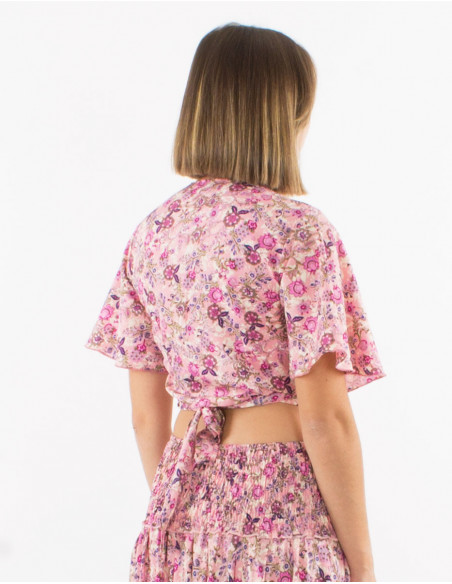 Crop top cache cœur romantique fleuri