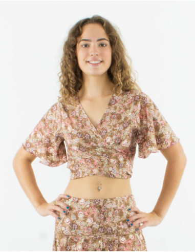 Crop top cache cœur romantique fleuri