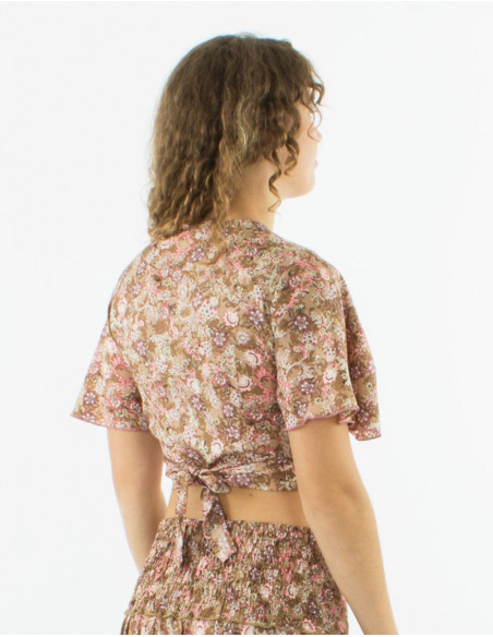 Crop top cache cœur romantique fleuri