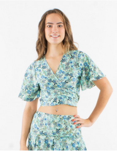 Crop top cache cœur romantique fleuri