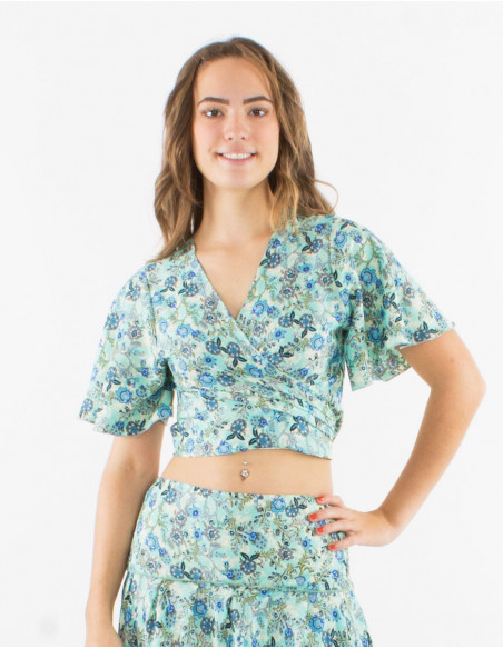 Crop top cache cœur romantique fleuri