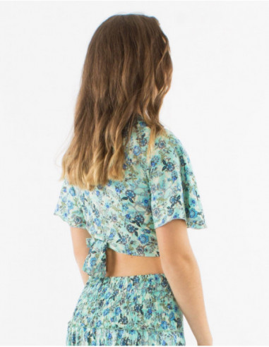 Crop top cache cœur romantique fleuri