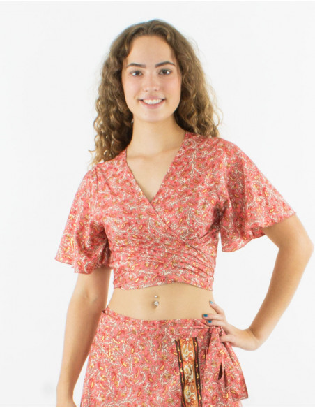 Crop top ethnique motif cachemire doré