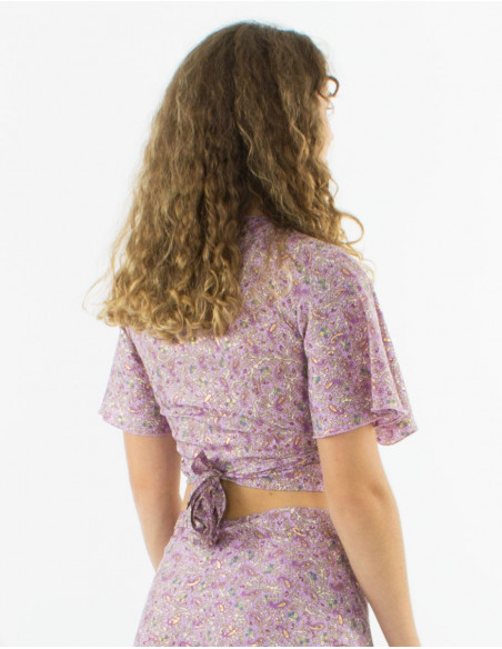 Crop top ethnique motif cachemire doré