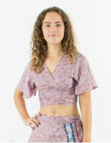 Crop top ethnique motif cachemire doré