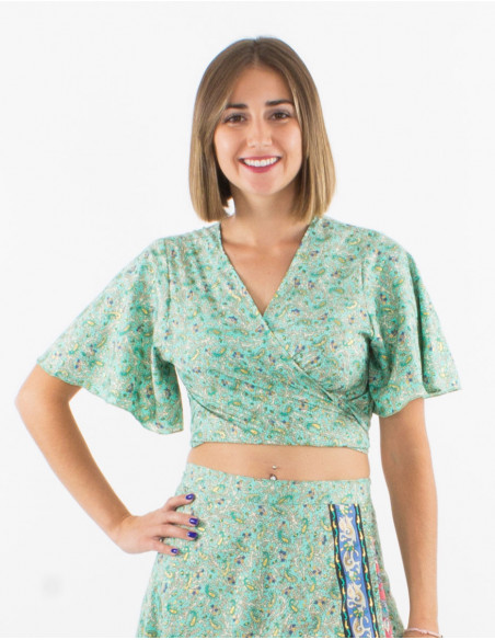 gold cashmere ethnic printed crop top