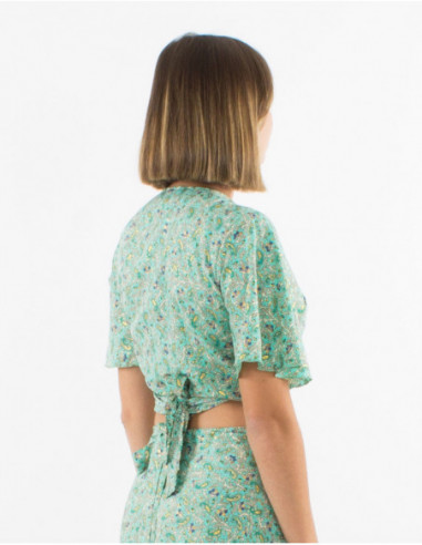 Crop top ethnique motif cachemire doré