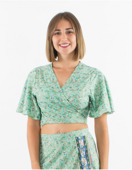 gold cashmere ethnic printed crop top