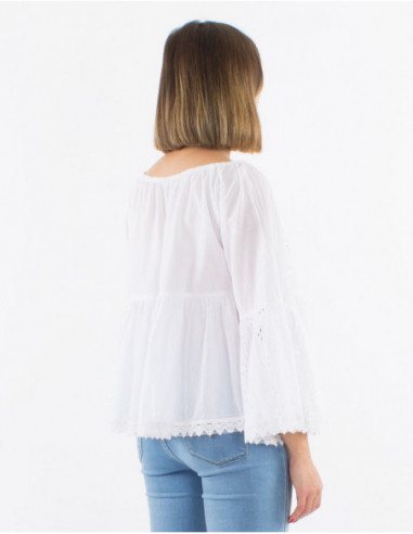 Chemisier manches 3/4 bohème brodé