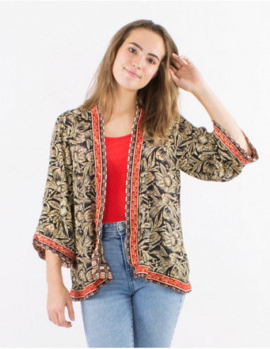 Veste kimono fluide ethnique fleuri