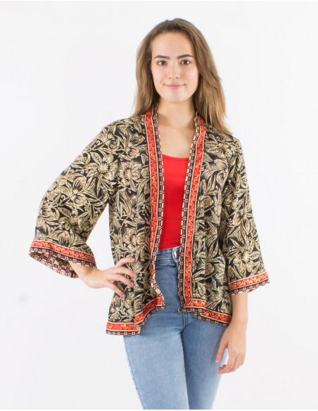 Veste kimono fluide ethnique fleuri