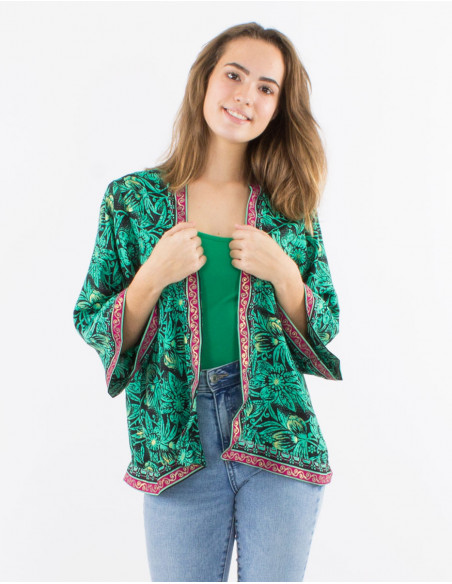 Veste kimono fluide ethnique fleuri