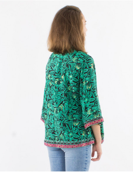 Veste kimono fluide ethnique fleuri