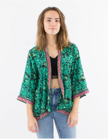 Veste kimono fluide ethnique fleuri