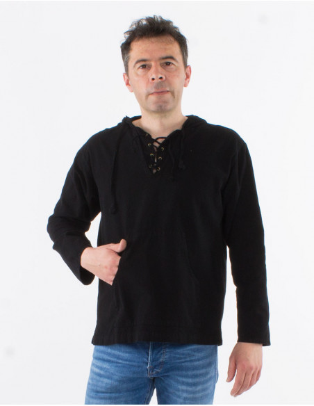 Men's plain shirt with laces on collar