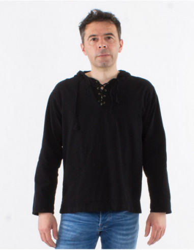 Chemise unie homme lacets sur le col