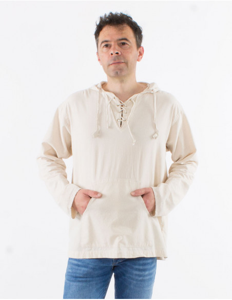 Men's plain shirt with laces on collar