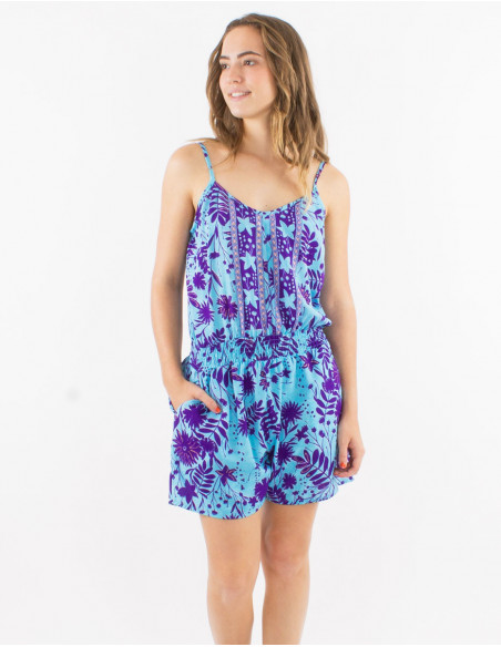 Combi short à bretelles bohème floral