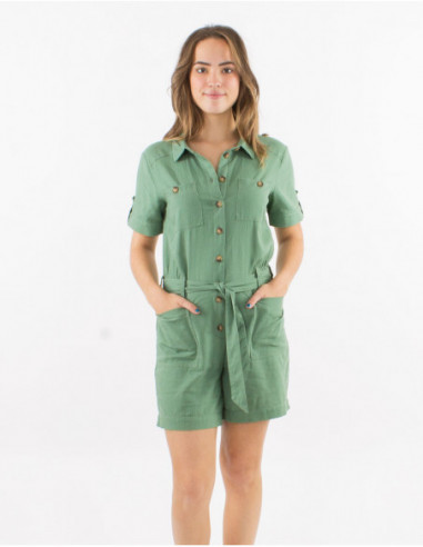 Plain jumpsuit with tie belt