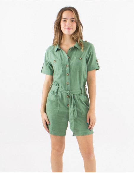 Plain jumpsuit with tie belt