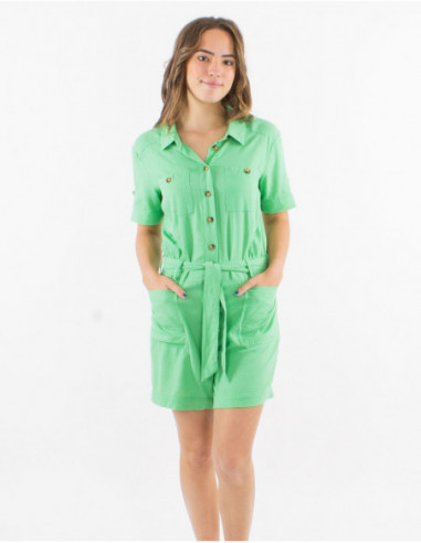 Plain jumpsuit with tie belt