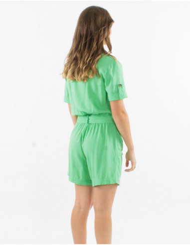 Plain jumpsuit with tie belt