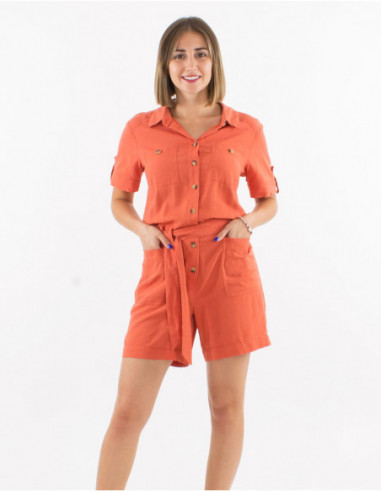 Plain jumpsuit with tie belt