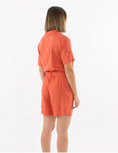 Combishort unie avec ceinture à nouer